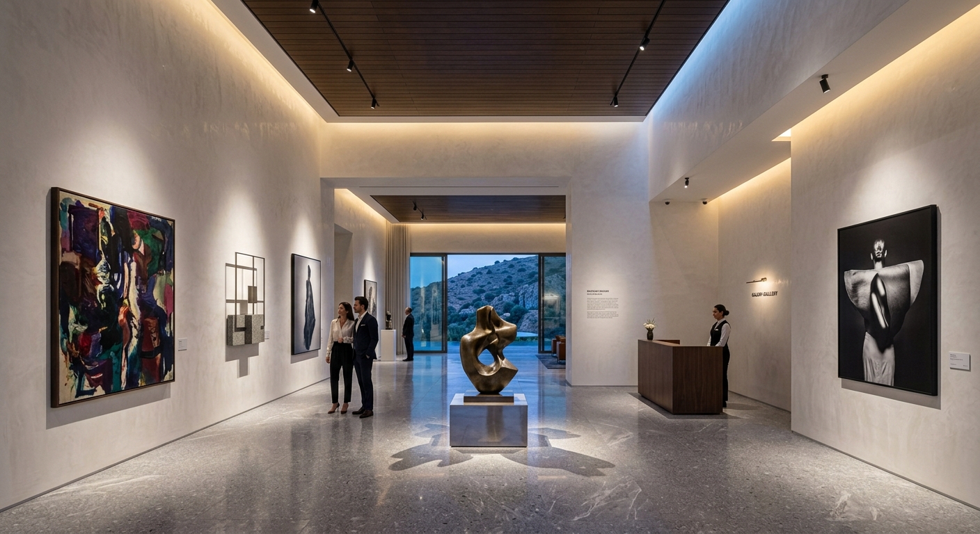 Galerie d'art contemporaine avec éclairage muséal précis